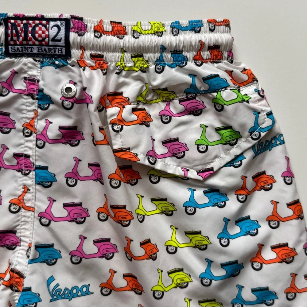 MC2 Saint Barth Boys Lightweight Fabric Swim Shorts Jean Lighting w/ Vespa Print - Picture 7 of 15